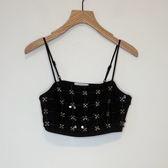 & Other Stories heavily embellished cami crop top in black , sz : 2 - Picture 5 of 10